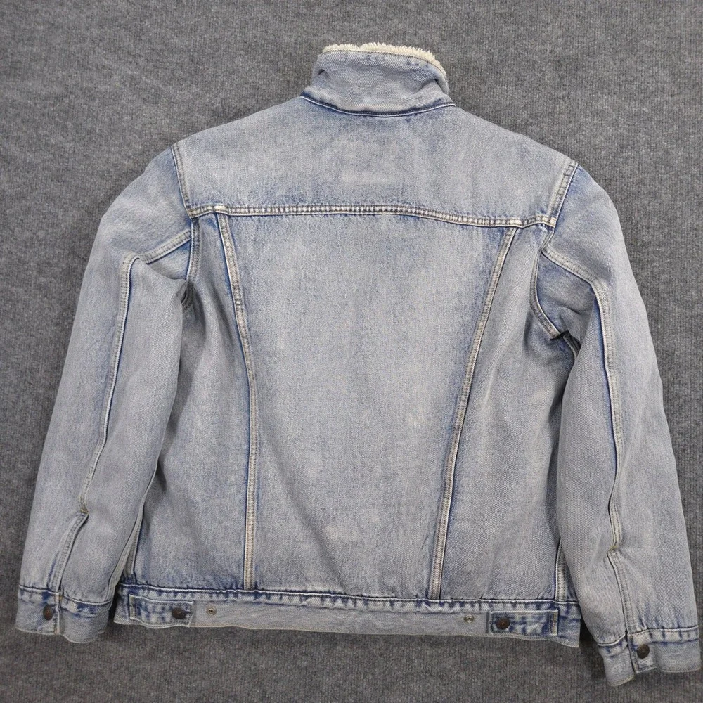 Levis Premium Denim Trucker Jacket Mens Large Blue Big E Sherpa Lined Light Wash